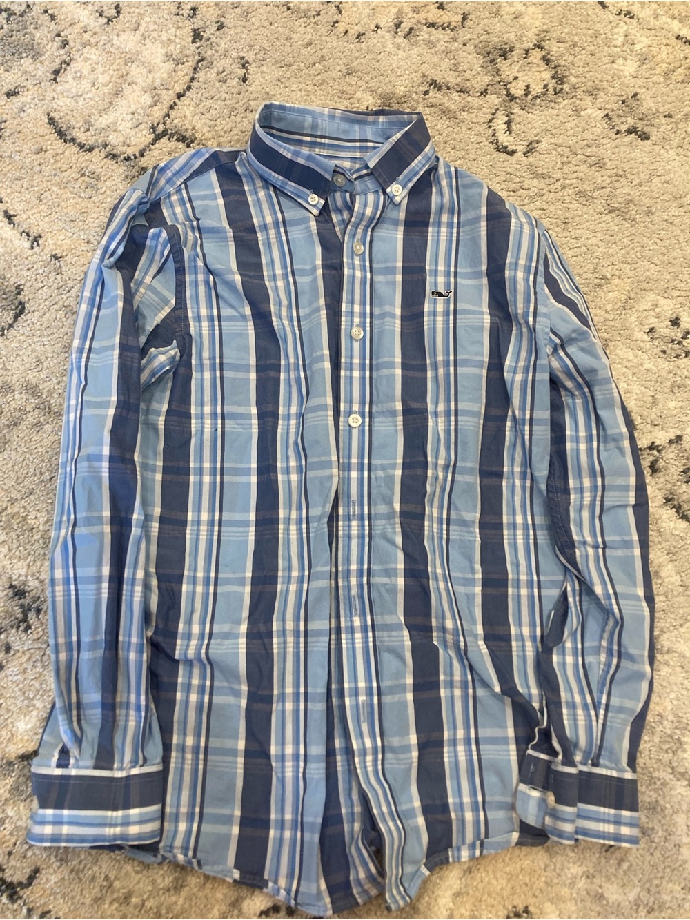Vineyard Vines Light and Navy Blue Plaid Button-Down Shirt